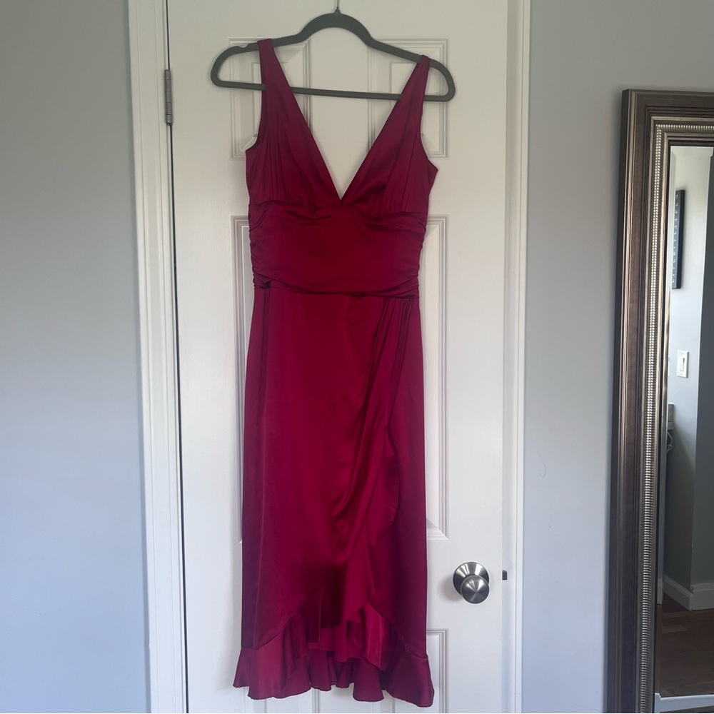 Nicole Miller Collection Silk Deep V Ruffle Midi Dress – Size 2